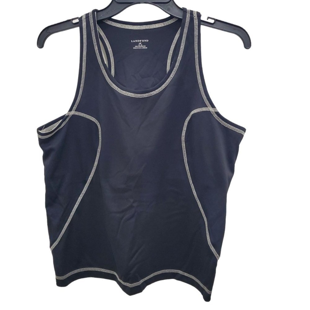 Lands' End Petites Black & White Contrast Stitch Shelf Bra Athletic Tank Size LP - Picture 1 of 5